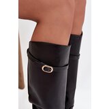Boto Women's Flat Heel Boots with Strap and Gold Buckle Black Sylvena | shoptok.hr