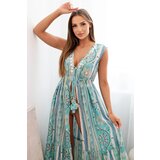 Kesi Włoski Dámská bavlněná pláštěnka se zavazováním v pase turquoise | Shoptok.si