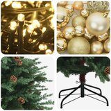  Umjetno božićno drvce s nogom 150 cm 150 LED lampica - Zelena 150 cm s LED žaruljama i zlatnim kuglicama | shoptok.hr