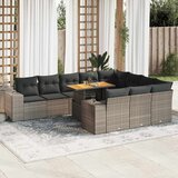 vidaXL 10-dijelni set vrtnih sofa poliratan i bagrem s jastucima sivi Cijene