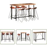 The Living Store Barska garnitura 7-delna trden predelan les in pravo usnje - Barska Garnitura, (21738059) | Shoptok.si