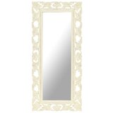 vidaXL Ročno izrezljano ogledalo belo 110x50 cm trden mangov les | Shoptok.si