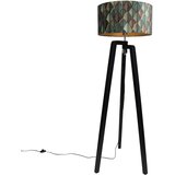 QAZQA Vloerlamp zwart tripod met kap blad dessin en gouden binnenkant 50cm - Puros | Shoptok.si