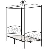  Posteljni okvir z ogrodjem za baldahin črn kovinski 100x200 cm | Shoptok.si