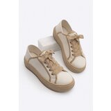 Marjin Women's Sneaker Thick Soled Lace-Up Sports Shoes Timole Beige Cene