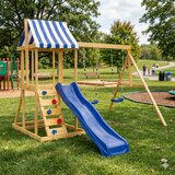 Kinder Home Dečiji drveni set 4u1 – tobogan 1,8 m, 2 ljuljaške, penjalica i mreža od konopaca 308×318×244cm Cene