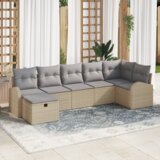 vidaXL 7-delni vrtni kavč set s blazinami bež poli ratan | Shoptok.si