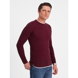 Ombre Men's cotton sweater with round neckline - maroon Cene