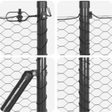 vidaXL šesterokotna ograja Siva 0.8x50 m Jeklo, Ograjni stebri s podnožnimi ploščami 13 kos Ø32mm 90cm Galvanizirano jeklo | Shoptok.si