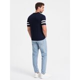 Ombre Men's soft knit polo shirt with contrasting stripes - navy blue | Shoptok.si