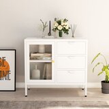 The Living Store Komoda bela 75x35x70 cm jeklo in kaljeno steklo - Komoda, (21836077) | Shoptok.si
