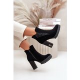 Boto Warm Women's Ankle Boots With High Heel And Embroidery Black Verissae | Shoptok.si
