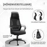  Uredska stolica stolica za pisanje s funkcijom ljuljanja podesiva visina s naslonom za glavu i lumbalnom potporom crna | shoptok.hr