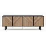 Marckeric Črna/naravna TV omarica v hrastovem dekorju 161x55x35 cm Alana – | Shoptok.si