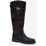 Boto Women's Flat Heel Boots with Strap and Gold Buckle Black Sylvena | shoptok.hr