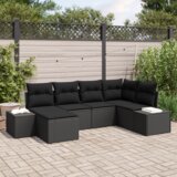 vidaXL 6-delni vrtni zofe set z blazinami Črna poli ratan | Shoptok.si