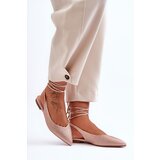Boto Women's Lace-Up Ballet Flats Embellished with Studs Beige Jange | Shoptok.si