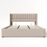 Lumor Oblazinjena postelja s predalom 180x200 cm iz lana z letvičastim okvirjem - bež, (22151066) | Shoptok.si