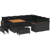vidaXL set vrtnih sofa s jastučićima Crni Poli Ratan Akacija, 3-dijelni set vrtne blagovaonice s jastučićima Crni Poli Ratan Akacija Cijene