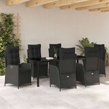  Set od 7 komada vrtne blagovaonice s jastučićima Crni Poli Ratan | shoptok.hr
