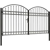 vidaXL Dvojna vrata za ograjo zaobljena jeklo 300x175 cm črna | Shoptok.si