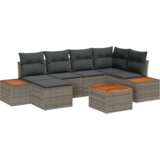 vidaXL 7-delni set zunanje kavče s blazinami sivo poli ratan acacia | Shoptok.si
