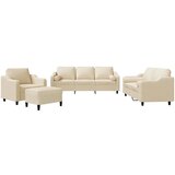 vidaXL 4-dijelni set sofa s jastucima krem od tkanine - Krema s jastucima i tabureom u