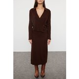 Trendyol Brown Midi Knitwear Straight Double Breasted Dress | shoptok.hr