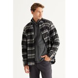 ALTINYILDIZ CLASSICS Men's Black-anthracite Comfort Fit Easy-Cut Collar with Buttons Checkered Flannel Shirt. Cene
