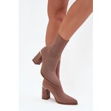 Boto Fabric Slip-On Women's Ankle Boots on Heel Beige Virelle | Shoptok.si