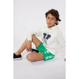 Karl Lagerfeld Otroški pulover bež barva, s kapuco