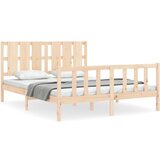 The Living Store Posteljni okvir z vzglavjem 160x200 cm trden les - Posteljni Okvir, (21528233) | Shoptok.si
