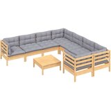  9-dijelna vrtna garnitura od borovine sa sivim jastucima | shoptok.hr