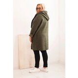 Kesi Włoski plus size women's coat made of faux shearling with a hood and pockets khaki | Eponuda.ba