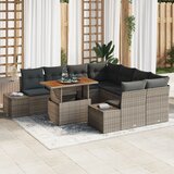 vidaXL 9-delni vrtni jedilni set s blazinami siva poli ratan akacija | Shoptok.si