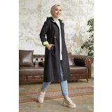 InStyle Hooded Neon Trench with Pleated Waist - Black \ Green | shoptok.hr