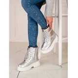 SHELOVET Silver women's snow boots with lacing