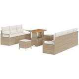 vidaXL 10 Dijelni Vrtni Set Sofe s Jastučićima Bež Poli Ratan Akacija, Dvosjed Vrtna Sofa s Jastučićima Bež Poli Ratan, 3 Dijela Vrtni Blagovaonski Set s Jastučićima Bež Poli Ratan Akacija | shoptok.hr