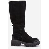 Zazoo Suede Knee High Warm Boots Black 70145 | shoptok.hr