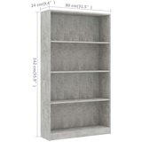 vidaXL ormarić za knjige s 4 razine boja betona 80x24x142 cm drveni | shoptok.hr
