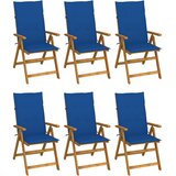  Sklopive stolice 6 kom s jastucima od punog bagremovog drveta Plava 120 x 50 x 3 cm u
