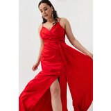 Lafaba Women's Red Plus Size Long Satin Evening Dress & Prom Dress Cene