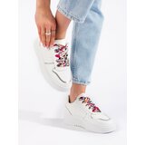 Shelvt Women's white sneakers tied with a ribbon cene