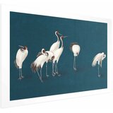  Plakat - Evening at the Pond - group of cranes drawn in dry pastel on a dark turquoise background 60x40 Bez okvira s margom | shoptok.hr