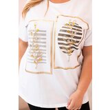 Kesi Włoski Women's cotton Plus Size blouse with rhinestones white + khaki | Shoptok.si