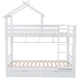 Lumor Cabane 90x200cm Dvonadstropna postelja iz masivnega borovega lesa s predali in policami + posteljni podstavki z letvami - bela, (22068385) Cene