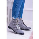Boto Lu Boo Dark Grey Virginia Rock Star Boots Rivet Buckles Suede | ePonuda.com