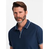Ombre Men's pique knit polo shirt without buttons - navy blue | Eponuda.ba
