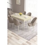 Hanah home trpezarijski set Roz, sto na razvlačenje i 6 stolica, krem ploča, bele noge, kapućino tkanina Babyface | Eponuda.com