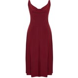 Trendyol Curve Burgundy Degaje Collar Knitted Dress Cene